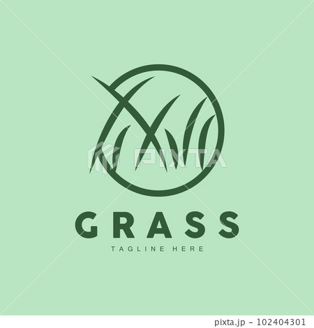 Green Grass Logo Design, Farm Landscape Illustration, Natural Scenery Vector 102404301
