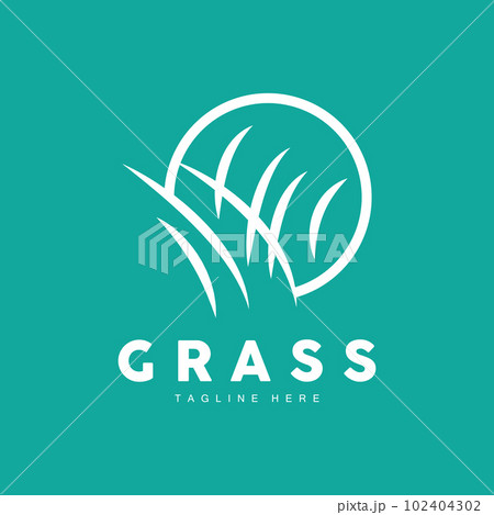 Green Grass Logo Design, Farm Landscape Illustration, Natural Scenery Vector 102404302