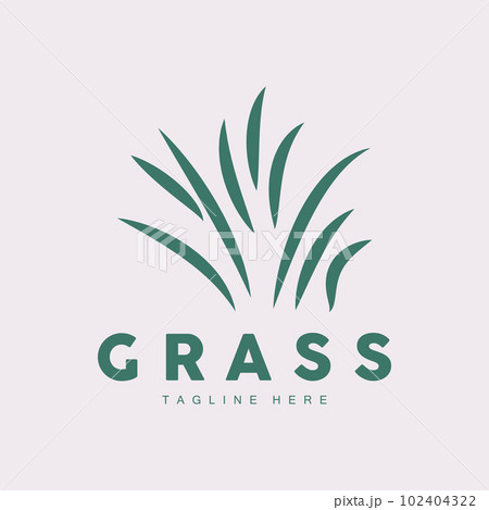 Green Grass Logo Design, Farm Landscape Illustration, Natural Scenery Vector 102404322