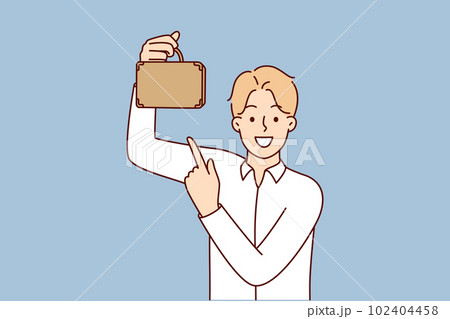Businessman with miniature briefcase smiling for small business or minority investment concept 102404458