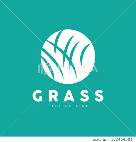 Green Grass Logo Design, Farm Landscape Illustration, Natural Scenery Vector 102404601