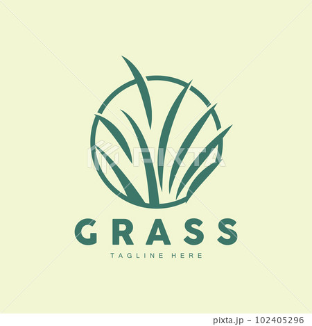 Green Grass Logo Design, Farm Landscape Illustration, Natural Scenery Vector 102405296