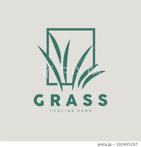 Green Grass Logo Design, Farm Landscape Illustration, Natural Scenery Vector 102405297