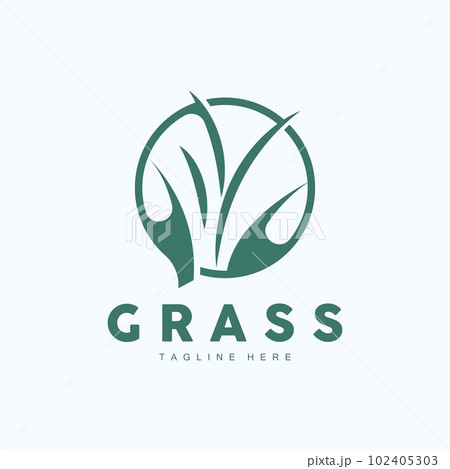 Green Grass Logo Design, Farm Landscape Illustration, Natural Scenery Vector 102405303