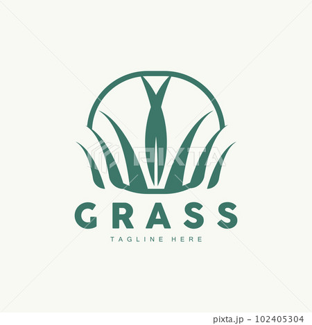 Green Grass Logo Design, Farm Landscape Illustration, Natural Scenery Vector 102405304