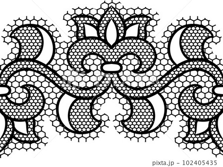 Lace floral pattern. Seamless border with flowers and leaves. Embroidery handmade decoration. Lace floral pattern. Seamless border with flowers and leaves. Embroidery handmade decoration. 102405435