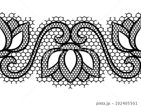 Lace floral pattern. Seamless border with flowers and leaves. Embroidery handmade decoration. Lace floral pattern. Seamless border with flowers and leaves. Embroidery handmade decoration. 102405501