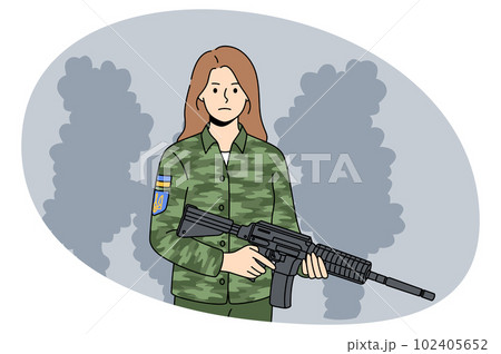 Ukrainian woman soldier in uniform hold gun Ukrainian woman soldier in uniform hold gun 102405652