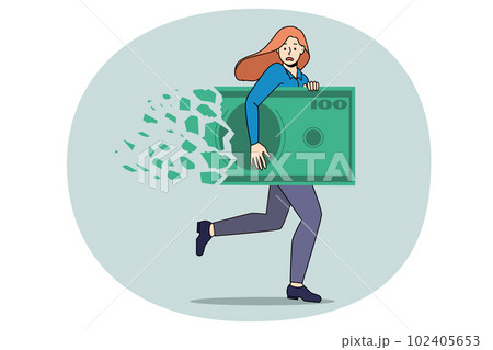 Woman with dollar bill collapsing Woman with dollar bill collapsing 102405653