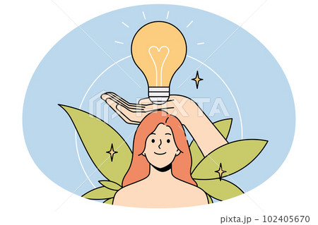 Hand holding lightbulb over woman head 102405670