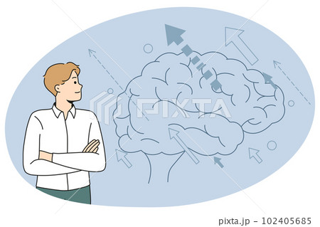Businessman look at brain image thinking Businessman look at brain image thinking 102405685