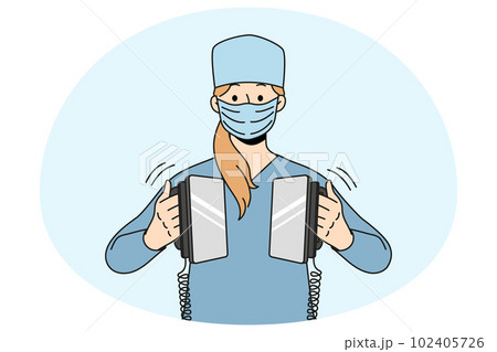 Nurse hold defibrillator resuscitating in hospital 102405726