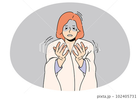 Unwell woman suffer from frostbite fingers 102405731
