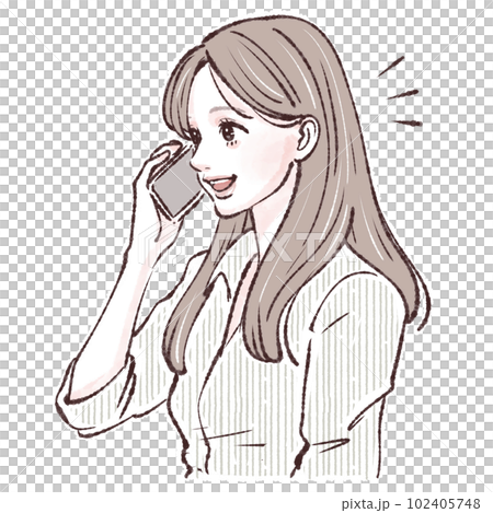 A woman who makes a phone call, a woman who makes a phone call, a woman, a girl, a smartphone, a smartphone, a call, an inquiry, a complaint, 102405748