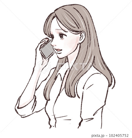 電話をする女性,電話をかける女性,女性,女の子,スマホ,スマートフォン,通話,問い合わせ,クレーム, 102405752
