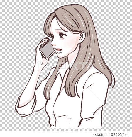 電話をする女性,電話をかける女性,女性,女の子,スマホ,スマートフォン,通話,問い合わせ,クレーム, 102405752