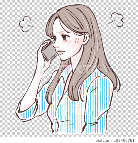 電話をする女性,電話をかける女性,女性,女の子,スマホ,スマートフォン,通話,問い合わせ,クレーム, 102405761