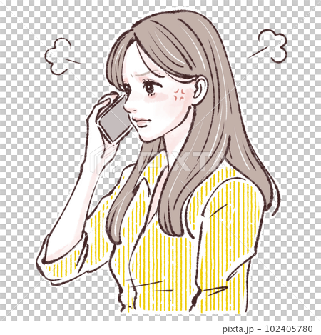 A woman who makes a phone call, a woman who makes a phone call, a woman, a girl, a smartphone, a smartphone, a call, an inquiry, a complaint, 102405780