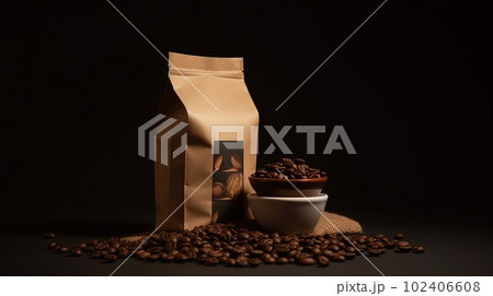Blank Coffee Bag brown Kraft paper bag with coffee beans Blank Coffee Bag brown Kraft paper bag with coffee beans 102406608