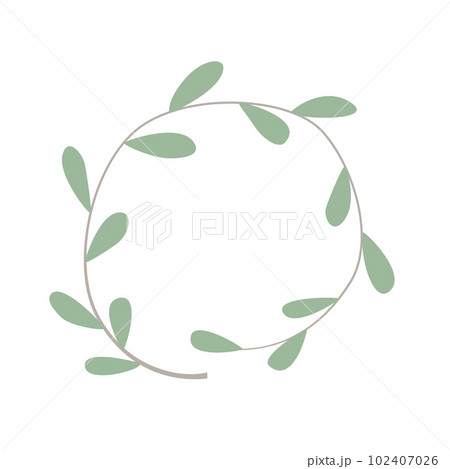 Vector floral hand drawn circle frame or logo template in elegant and minimal style. Design for cards, badges, labels, logotypes and branding business identity. 102407026