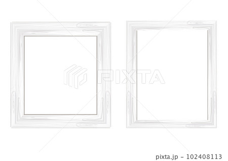 Wooden white frame, textured, detailed border in cartoon style isolated on white background. Rustic, retro 102408113
