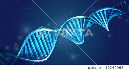 Glowing DNA spiral on a dark blue background. 102409624