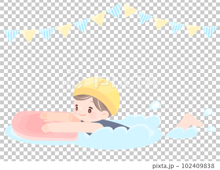 在浮板上游泳的泳裝女孩 在浮板上游泳的泳裝女孩 102409838