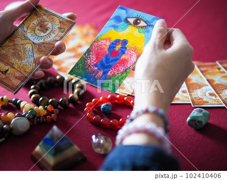 The lover heart love tarot card magic reading fortune esoteric teller witchcraft astrology divination gypsy card forecaster abstract symbol watercolor painting illustration art design selective focus The lover heart love tarot card magic reading fortune esoteric teller witchcraft astrology divination gypsy card forecaster abstract symbol watercolor painting illustration art design selective focus 102410406