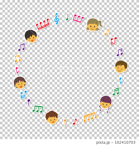 兒童和音符的圓形框架 102410703