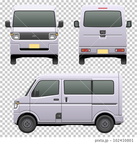 Illustration of a car seen from three directions (EV commercial light van) 102410801