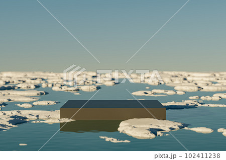 3d presentation pedestal over flooded landscape background 3d presentation pedestal over flooded landscape background 102411238