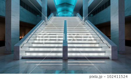 Stairs with LED lighting in a modern interior. Ai generated. 102411524