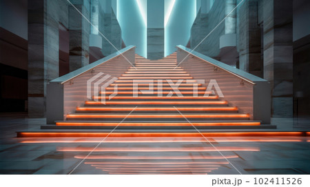 Stairs with LED lighting in a modern interior. Ai generated. 102411526