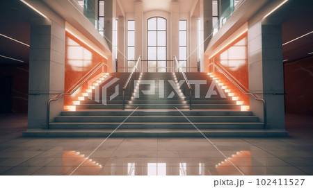 Stairs with LED lighting in a modern interior. Ai generated. 102411527