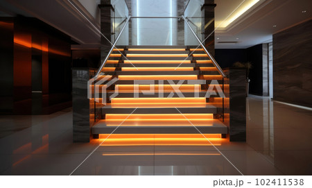 Stairs with LED lighting in a modern interior. Ai generated. 102411538