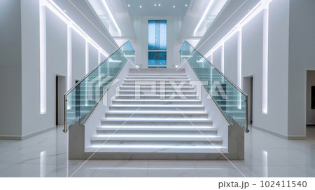 Stairs with LED lighting in a modern interior. Ai generated. 102411540