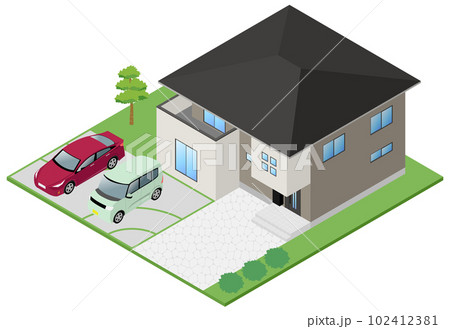 アイソメ　家と車 102412381
