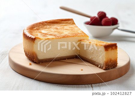 Classic cheesecake on wooden table. Ai generative Classic cheesecake on wooden table. Ai generative 102412827