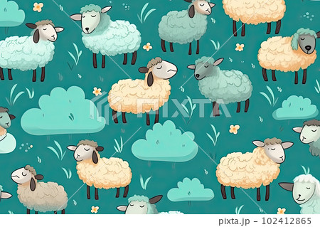 Clouds and some sheep illustration. AI generative. Clouds and some sheep illustration. AI generative. 102412865