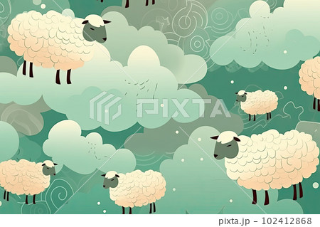 Clouds and some sheep illustration. AI generative. 102412868