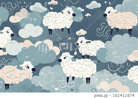 Clouds and some sheep illustration. AI generative. Clouds and some sheep illustration. AI generative. 102412874