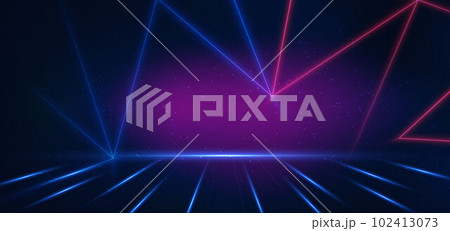 Abstract technology futuristic glowing blue and pink light lines on dark blue background. Connection communication network concept. 102413073