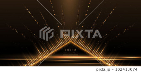 Elegant stage golden glowing with lighting effect sparkle on black background. Template premium award design. 102413074