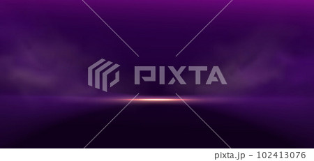 Futuristic empty neon purple background with lighting effect and smoke. Vector abstract empty room. 102413076