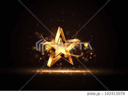 3D golden star with golden on black background with lighting effect and sparkle. Luxury template celebration award design. 102413079