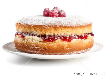 Victoria Sponge Cake isolated on white background. Traditional London dessert. Ai generative 102413092