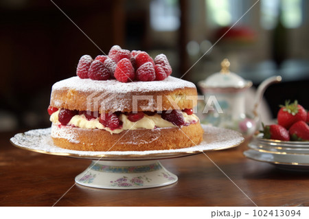Victoria Sponge Cake isolated on white background. Traditional London dessert. Ai generative 102413094