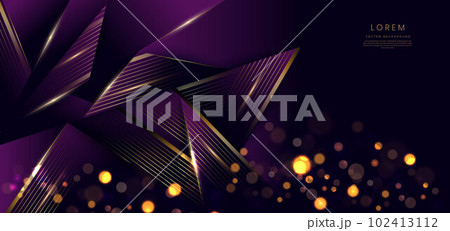 Luxury triangle elegant purple with golden lines and light effect and bokeh with copy space for text. Template award design. Luxury triangle elegant purple with golden lines and light effect and bokeh with copy space for text. Template award design. 102413112