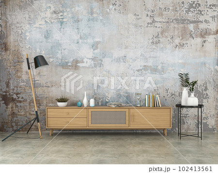 living room interior with wooden sideboard 3D rendering living room interior with wooden sideboard 3D rendering 102413561
