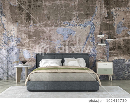 Interior living room with bed and decorations. Scandinavian design. 3D render Interior living room with bed and decorations. Scandinavian design. 3D render 102413730